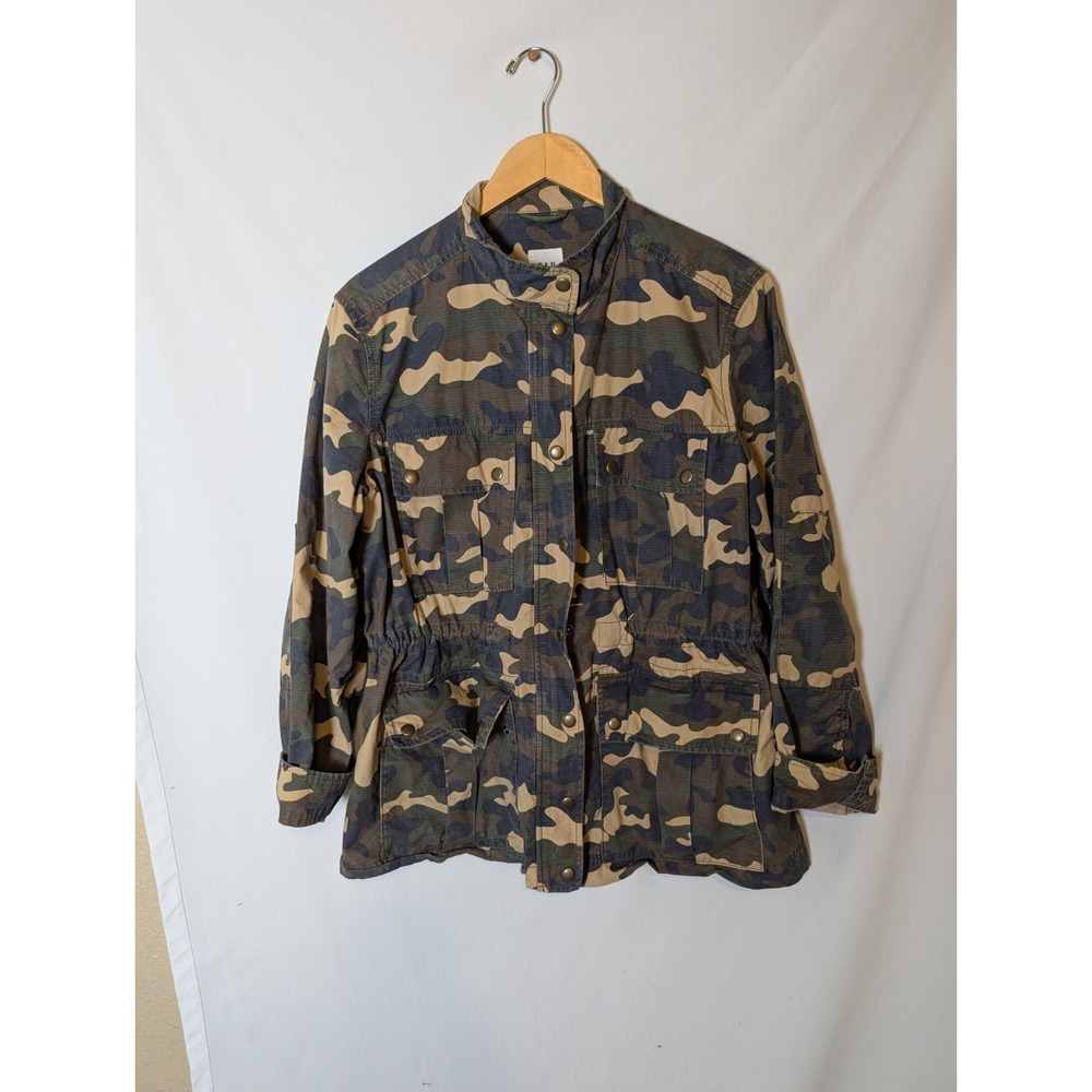 Gap Camo Utility Military Fatigue Women L Full Zip Snap 4 Pocket Oversize Jacket